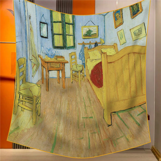 Bedroom Elegant Artistry Shawl - Large 130cm Square Scarf with Oil Painting Print & Hand-Rolled Hem V888-ELOSUNG33503
