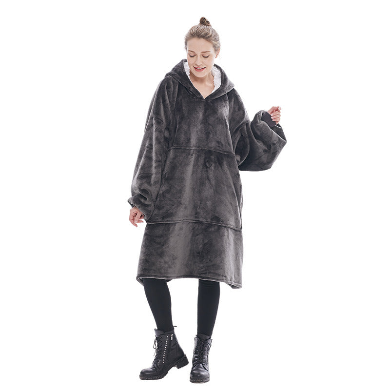 Dark Grey Oversized Wearable Blanket Hoodie - Ultra Soft & Cozy Snuggle Pullover for Adults V888-ELOSUNG33508