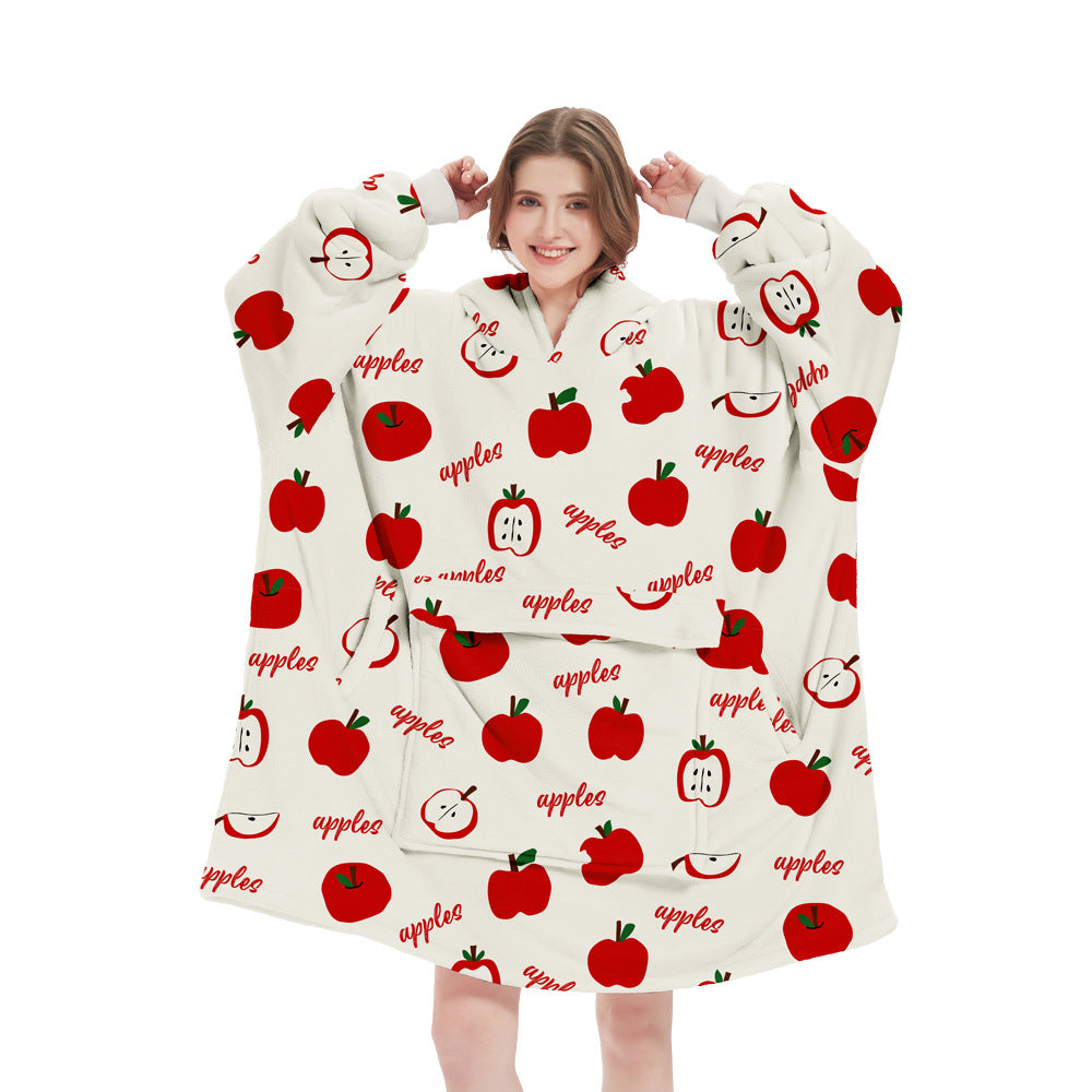 Apple Pattern Oversized Wearable Blanket Hoodie - Ultra Soft & Cozy Snuggle Pullover for Adults V888-ELOSUNG33510