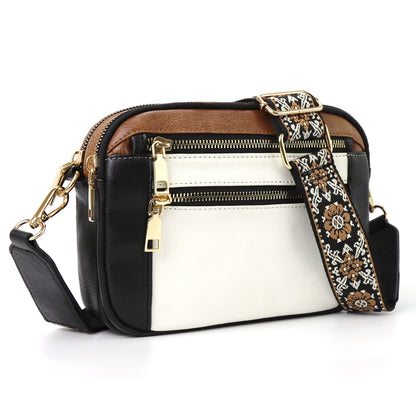 Double Zipper Black White Brown Chic Quilted Crossbody Bag - Vintage PU Leather Shoulder Purse with V888-ELOSUNG33511