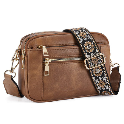 Double Zipper Brown Chic Quilted Crossbody Bag - Vintage PU Leather Shoulder Purse with Adjustable Strap V888-ELOSUNG33512