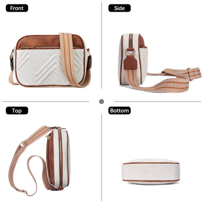 Double Zipper Brown Chic Quilted Crossbody Bag - Vintage PU Leather Shoulder Purse with Adjustable Strap V888-ELOSUNG33512