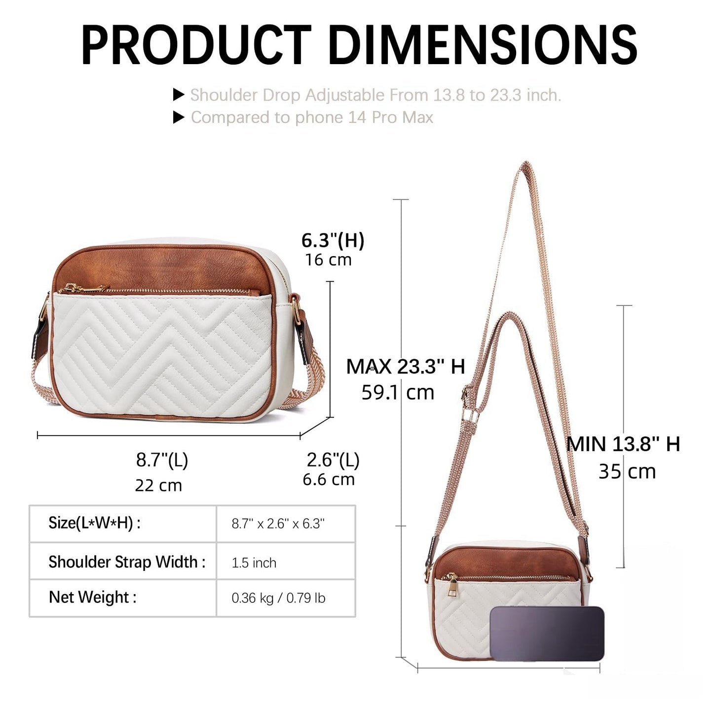 Double Zipper Grey Chic Quilted Crossbody Bag - Vintage PU Leather Shoulder Purse with Adjustable Strap V888-ELOSUNG33513