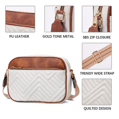 Double Zipper Blue Chic Quilted Crossbody Bag - Vintage PU Leather Shoulder Purse with Adjustable Strap V888-ELOSUNG33515