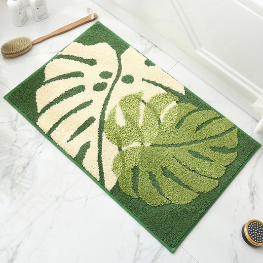 Leaves Fall in Autumn - Green Jacquard Bathroom Mat - Super Absorbent Non-Slip Rug (40x60cm), Toilet Floor V888-ELOSUNG33532