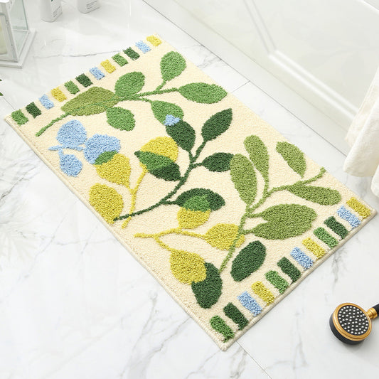 Leaves Jacquard Bathroom Mat - Super Absorbent Non-Slip Rug (40x60cm), Toilet Floor Mat for V888-ELOSUNG33535