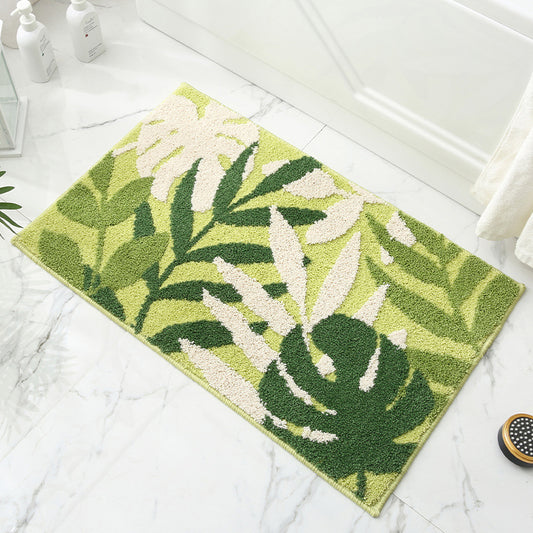Green Branches and Green Leaves Jacquard Bathroom Mat - Super Absorbent Non-Slip Rug (40x60cm), Toilet Floor V888-ELOSUNG33539