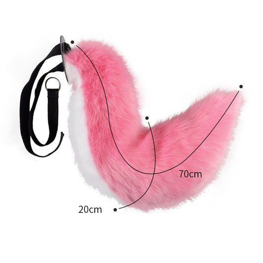 Black Plush Faux Fur Fox Ears Headband and Tail Set - Realistic Animal Costume for Cosplay & Parties V888-ELOSUNG33559