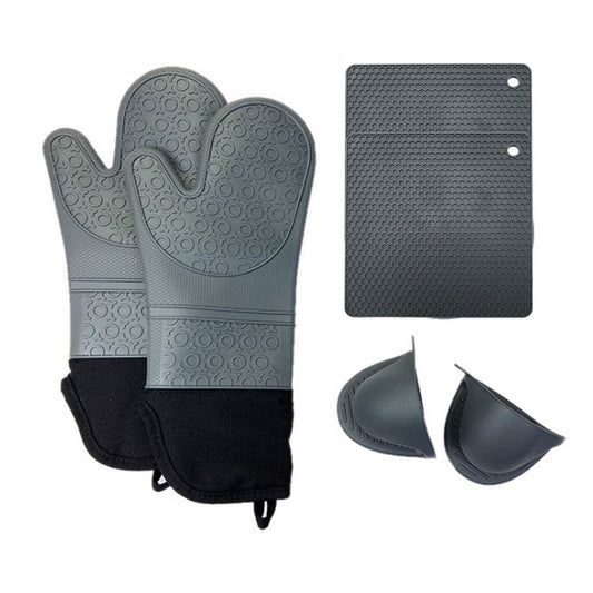 Dark Grey Set BPA-Free Non-Slip Silicone Oven Mitts - Heat Resistant Gloves with Honeycomb Pattern for V888-ELOSUNG33571