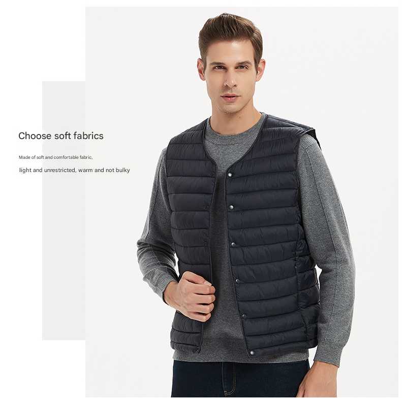 M Navy Blue Men's Lightweight Quilted Puffer Vest - Ideal Sleeveless Jacket for Winter Layering V888-ELOSUNG33577