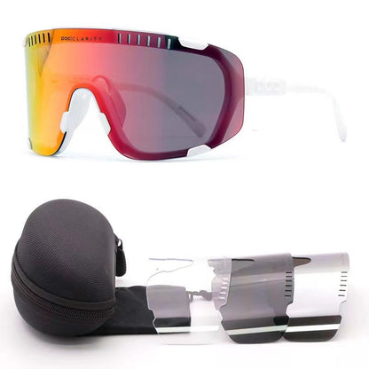 White Frame Red Tablet Oversized Shield Cycling Sunglasses - Wide Vision UV400 Sports Eyewear for Road & MTB V888-ELOSUNG33616