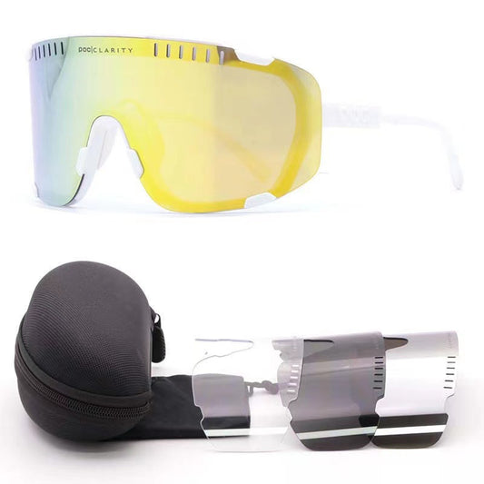 White Frame Gold Tablet Oversized Shield Cycling Sunglasses - Wide Vision UV400 Sports Eyewear for Road & MTB V888-ELOSUNG33617