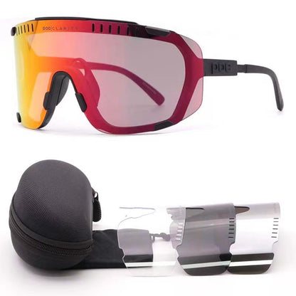 Black Frame Red Tablet Oversized Shield Cycling Sunglasses - Wide Vision UV400 Sports Eyewear for Road & MTB V888-ELOSUNG33619