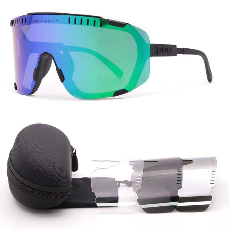 Black Frame Green Tablet Oversized Shield Cycling Sunglasses - Wide Vision UV400 Sports Eyewear for Road & MTB V888-ELOSUNG33620