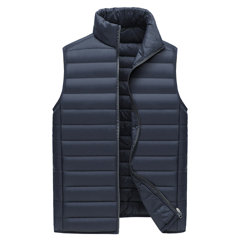 L Navy Blue Men's Lightweight Puffer Vest - Stand Collar Quilted Sleeveless Jacket for Winter V888-ELOSUNG33623