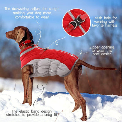 M Red Grey Premium Winter Puffer Dog Coat - Windproof & Fleece-Lined Jacket for Cold Weather V888-ELOSUNG33656