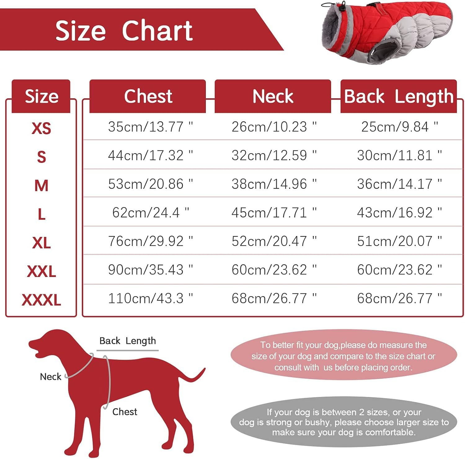 M Red Grey Premium Winter Puffer Dog Coat - Windproof & Fleece-Lined Jacket for Cold Weather V888-ELOSUNG33656