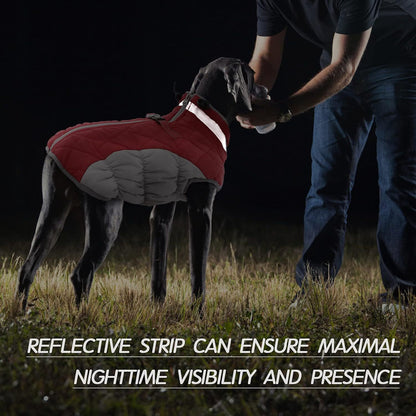 M Red Grey Premium Winter Puffer Dog Coat - Windproof & Fleece-Lined Jacket for Cold Weather V888-ELOSUNG33656