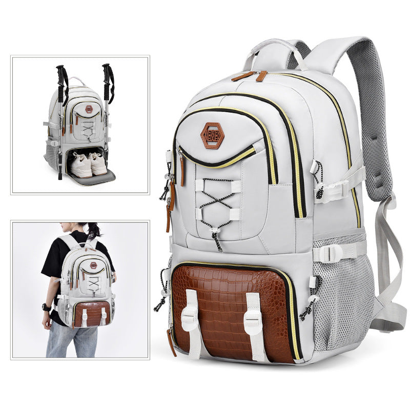 White Stylish Large Capacity Backpack - Water-Resistant Oxford Rucksack for Travel, School & Daily Use V888-ELOSUNG33667