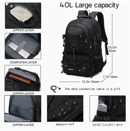 Orange 40L Large Capacity Travel Backpack - Water-Resistant Hiking Rucksack with USB Charging Port V888-ELOSUNG33671