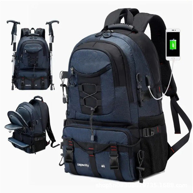 Blue 40L Large Capacity Travel Backpack - Water-Resistant Hiking Rucksack with USB Charging Port V888-ELOSUNG33673