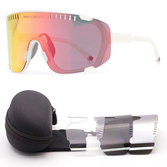 Sandy White Frame With Red Flakes Oversized Shield Cycling Sunglasses - Wide Vision UV400 Sports Eyewear for V888-ELOSUNG33680