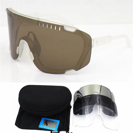 Sandy White Frame With Grey Flakes Oversized Shield Cycling Sunglasses - Wide Vision UV400 Sports Eyewear for V888-ELOSUNG33681