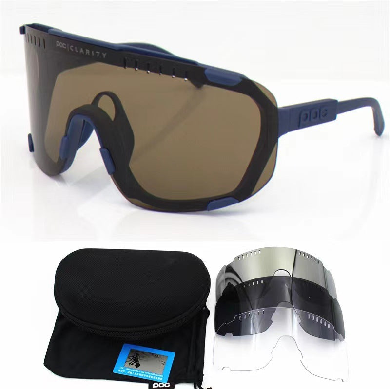 Dark Blue Frame Tea Chips Oversized Shield Cycling Sunglasses - Wide Vision UV400 Sports Eyewear for Road & V888-ELOSUNG33683