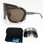 Grey Frame Tea Chips Oversized Shield Cycling Sunglasses - Wide Vision UV400 Sports Eyewear for Road & MTB V888-ELOSUNG33685