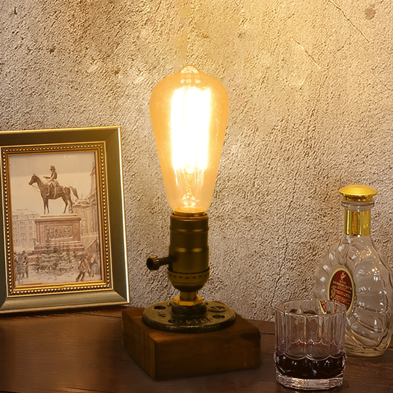 Rustic Industrial Table Lamp Vintage Wooden Base Accent Light V888-ELOSUNG33692