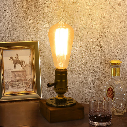 Rustic Industrial Table Lamp Vintage Wooden Base Accent Light V888-ELOSUNG33692