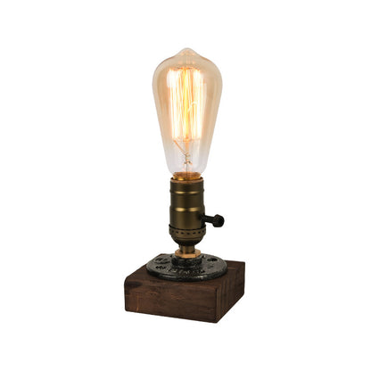 Rustic Industrial Table Lamp Vintage Wooden Base Accent Light V888-ELOSUNG33692