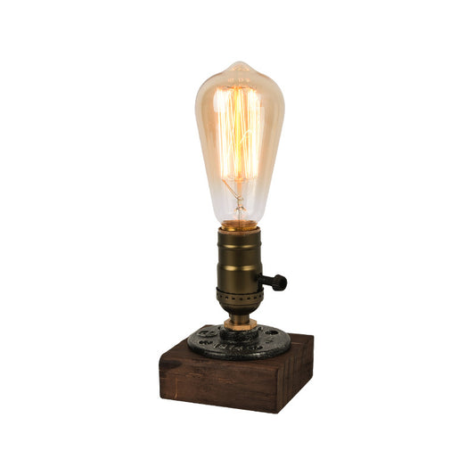 Rustic Industrial Table Lamp Vintage Wooden Base Accent Light V888-ELOSUNG33692