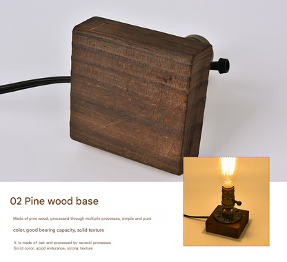 Rustic Industrial Table Lamp Vintage Wooden Base Accent Light V888-ELOSUNG33692