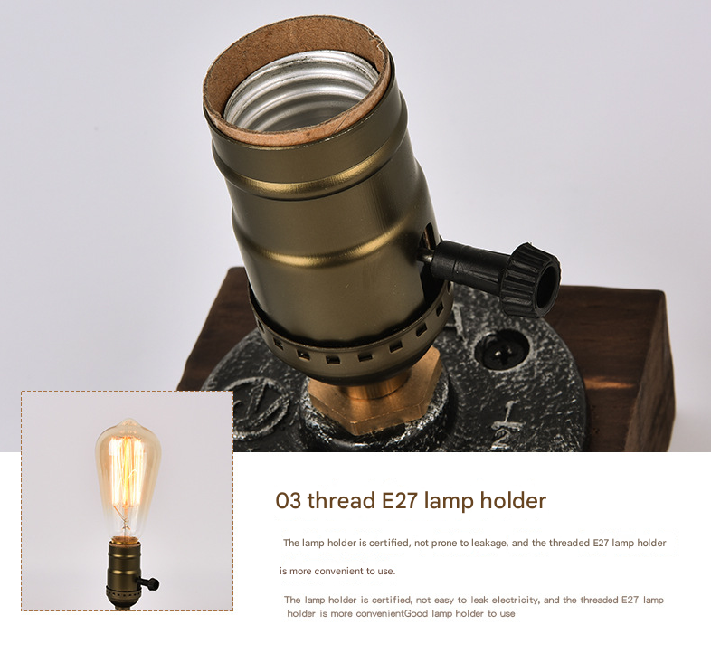 Rustic Industrial Table Lamp Vintage Wooden Base Accent Light V888-ELOSUNG33692