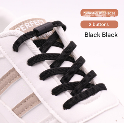 Black No-Tie Elastic Shoelaces with Quick Lock System - Flat Tieless Laces for Kids and Adults V888-ELOSUNG33694
