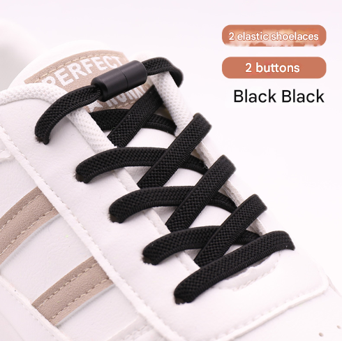 Black No-Tie Elastic Shoelaces with Quick Lock System - Flat Tieless Laces for Kids and Adults V888-ELOSUNG33694
