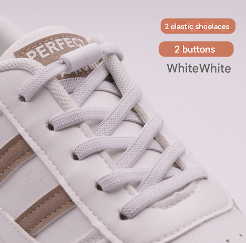 White No-Tie Elastic Shoelaces with Quick Lock System - Flat Tieless Laces for Kids and Adults V888-ELOSUNG33695