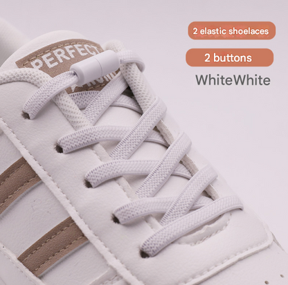 White No-Tie Elastic Shoelaces with Quick Lock System - Flat Tieless Laces for Kids and Adults V888-ELOSUNG33695