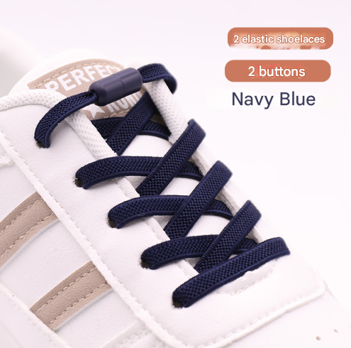 Navy Blue No-Tie Elastic Shoelaces with Quick Lock System - Flat Tieless Laces for Kids and Adults V888-ELOSUNG33697