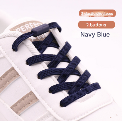 Navy Blue No-Tie Elastic Shoelaces with Quick Lock System - Flat Tieless Laces for Kids and Adults V888-ELOSUNG33697