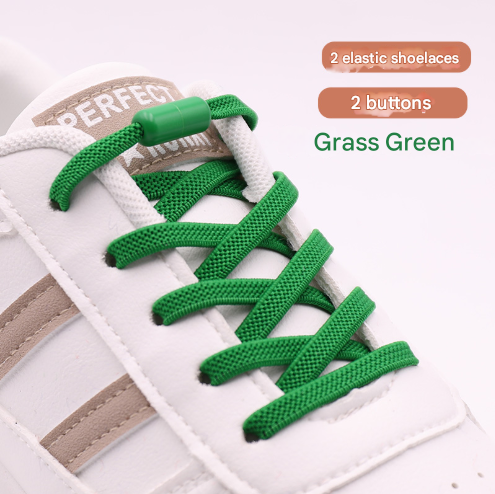 Green No-Tie Elastic Shoelaces with Quick Lock System - Flat Tieless Laces for Kids and Adults V888-ELOSUNG33698