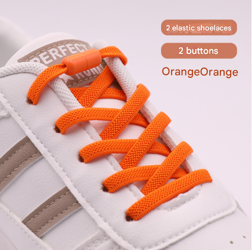 Orange No-Tie Elastic Shoelaces with Quick Lock System - Flat Tieless Laces for Kids and Adults V888-ELOSUNG33699