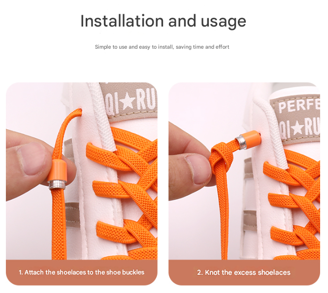 Orange No-Tie Elastic Shoelaces with Quick Lock System - Flat Tieless Laces for Kids and Adults V888-ELOSUNG33699