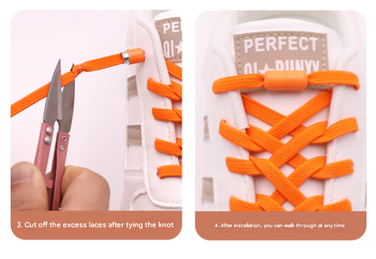 Orange No-Tie Elastic Shoelaces with Quick Lock System - Flat Tieless Laces for Kids and Adults V888-ELOSUNG33699