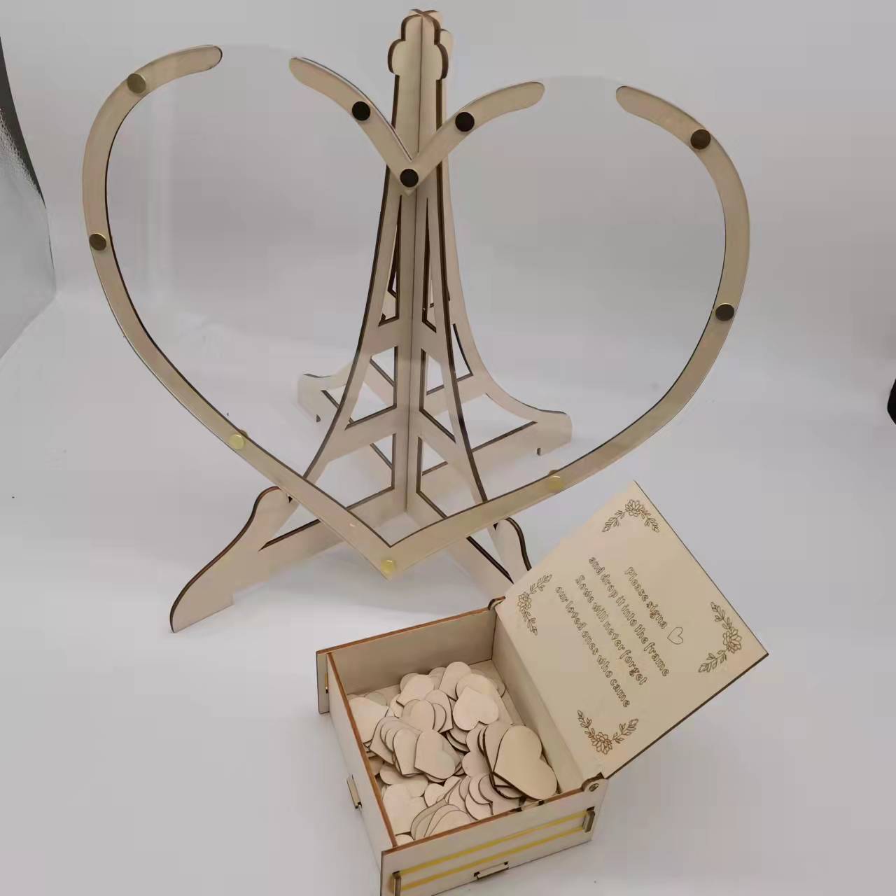 Rustic Wooden Heart Drop Box Guest Book - Eiffel Tower Frame for Wedding Signatures V888-ELOSUNG33700