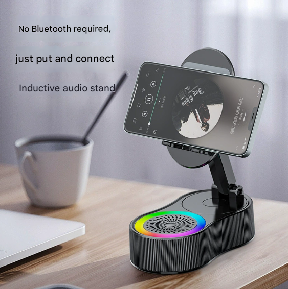 Black Magic Induction Speaker & Adjustable Phone Stand with RGB Lights V888-ELOSUNG33701