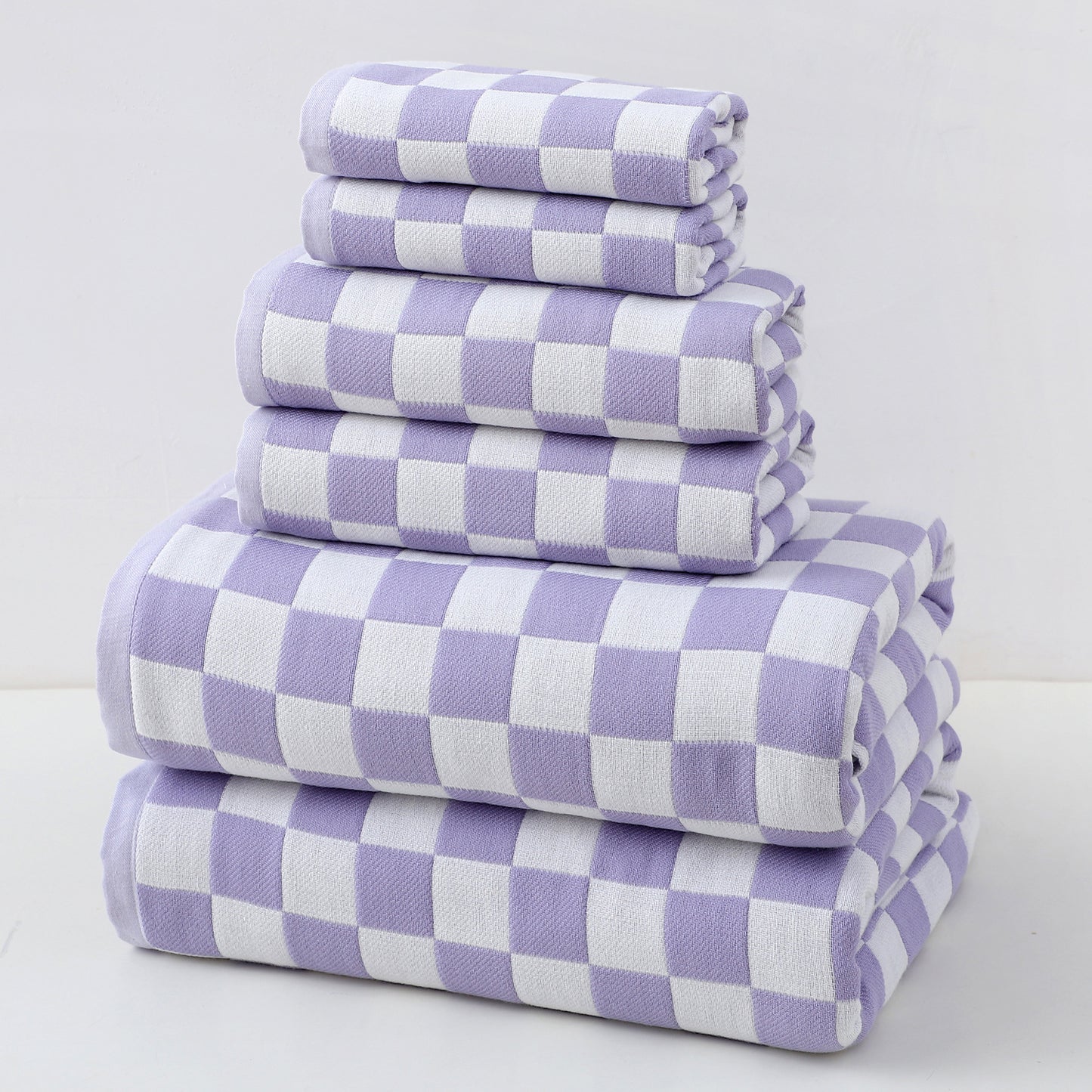 Purple Ultra-Soft 100% Cotton Gauze 6-Piece Towel Set | Absorbent & Quick-Dry Bath Towel V888-ELOSUNG33702