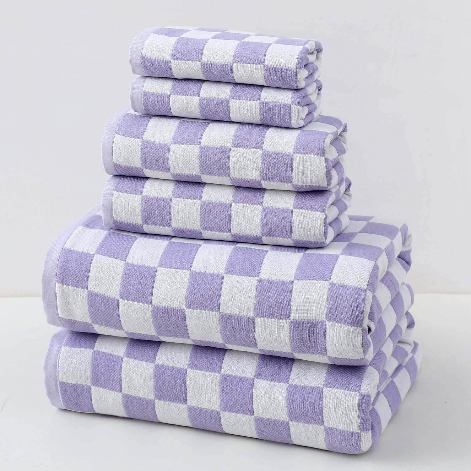 Purple Ultra-Soft 100% Cotton Gauze 6-Piece Towel Set | Absorbent & Quick-Dry Bath Towel V888-ELOSUNG33702