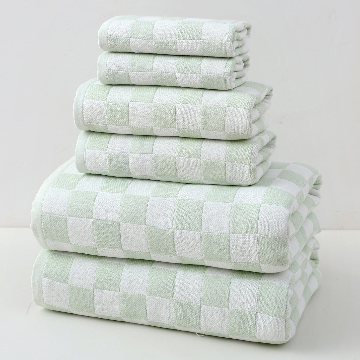 Light Green Ultra-Soft 100% Cotton Gauze 6-Piece Towel Set | Absorbent & Quick-Dry Bath Towel V888-ELOSUNG33703